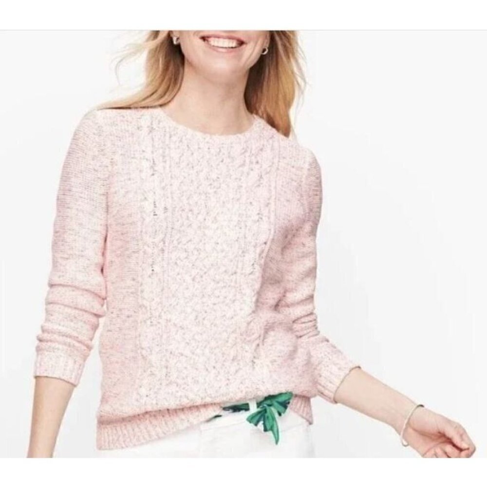 Talbots Sweater Womens Large Mixed Cable Knit Pullover Marled Pink Cotton
